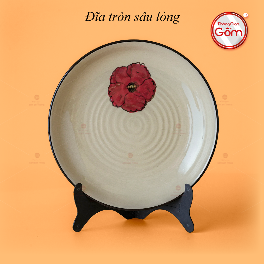 Đĩa Tròn Hoa Sứ Đỏ