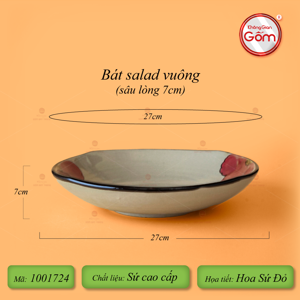 Bộ Bát Đĩa Bát Tràng Hoa Sứ Đỏ