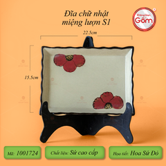Đĩa Chữ Nhật Miệng Lượn Hoa Sứ Đỏ