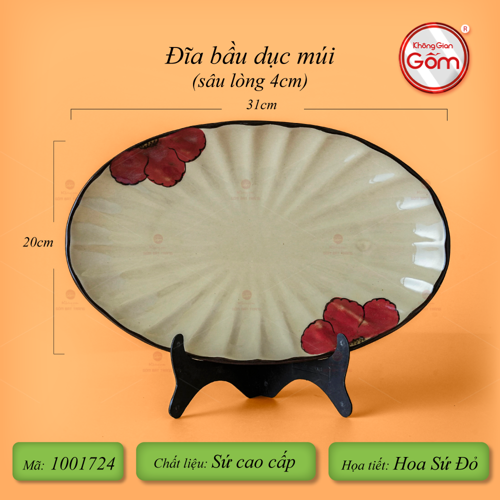 Bộ Bát Đĩa Bát Tràng Hoa Sứ Đỏ