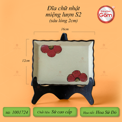 Đĩa Chữ Nhật Miệng Lượn Hoa Sứ Đỏ