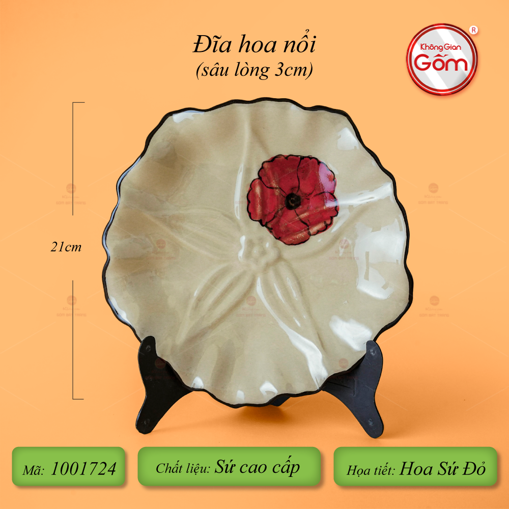 Bộ Bát Đĩa Bát Tràng Hoa Sứ Đỏ
