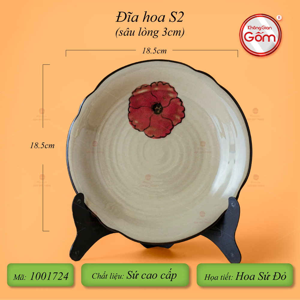 Bộ Bát Đĩa Bát Tràng Hoa Sứ Đỏ