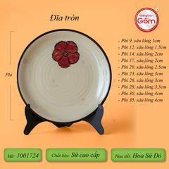 Bộ Bát Đĩa Bát Tràng Hoa Sứ Đỏ