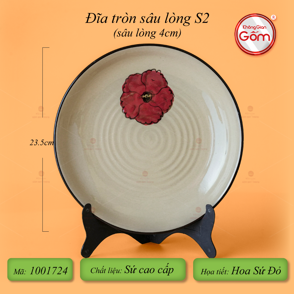 Đĩa Tròn Hoa Sứ Đỏ
