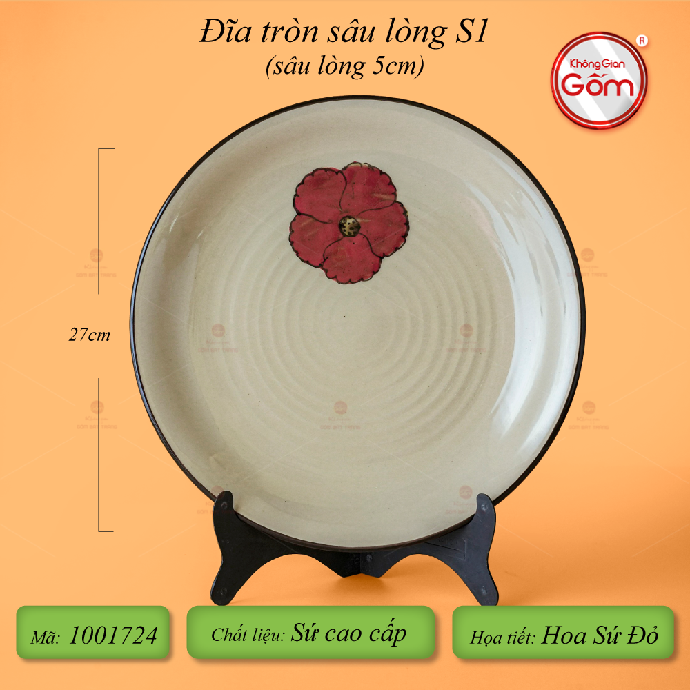Bộ Bát Đĩa Bát Tràng Hoa Sứ Đỏ