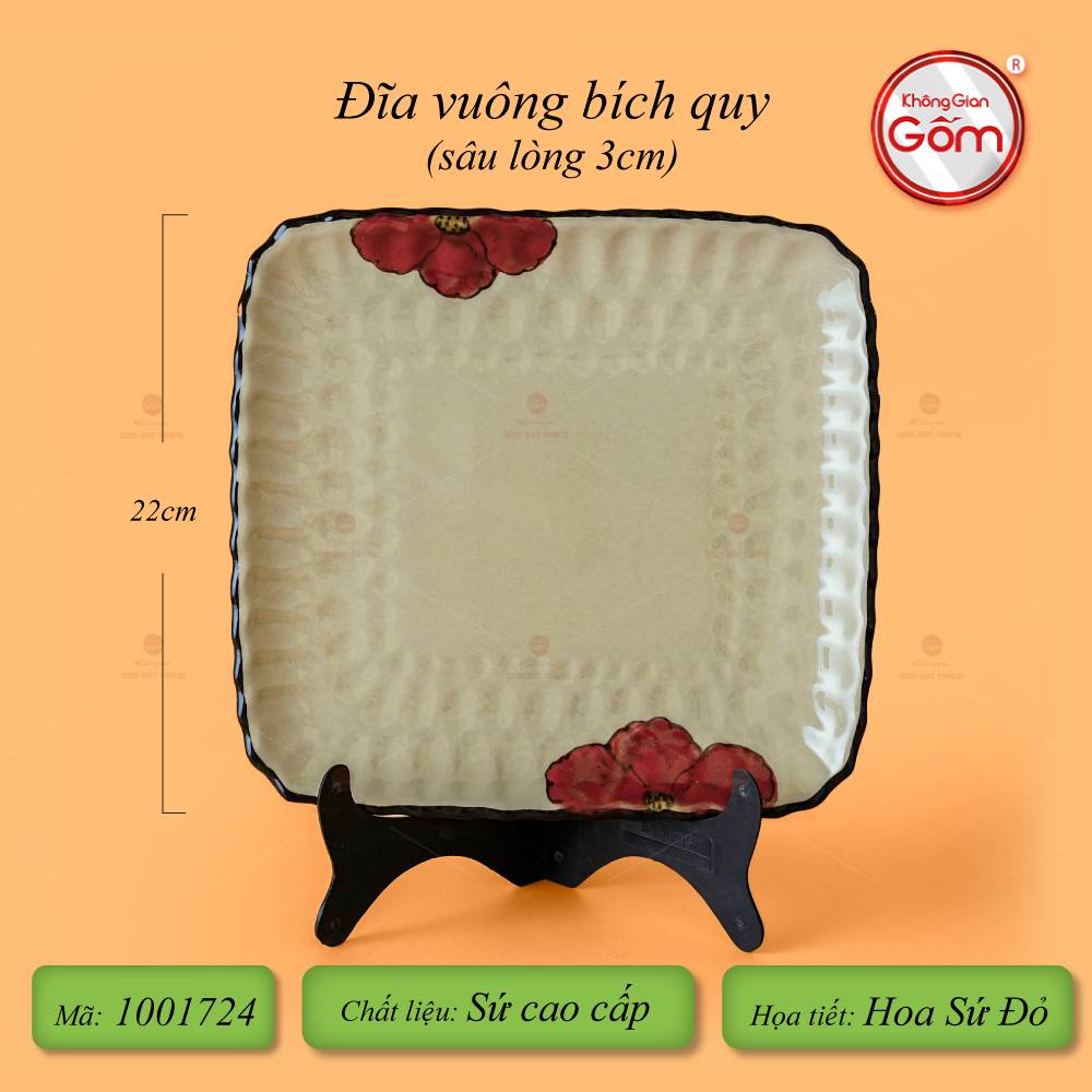 Bộ Bát Đĩa Bát Tràng Hoa Sứ Đỏ