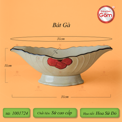Bộ Bát Đĩa Bát Tràng Hoa Sứ Đỏ