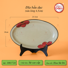 Đĩa Bầu Dục Hoa Sứ Đỏ