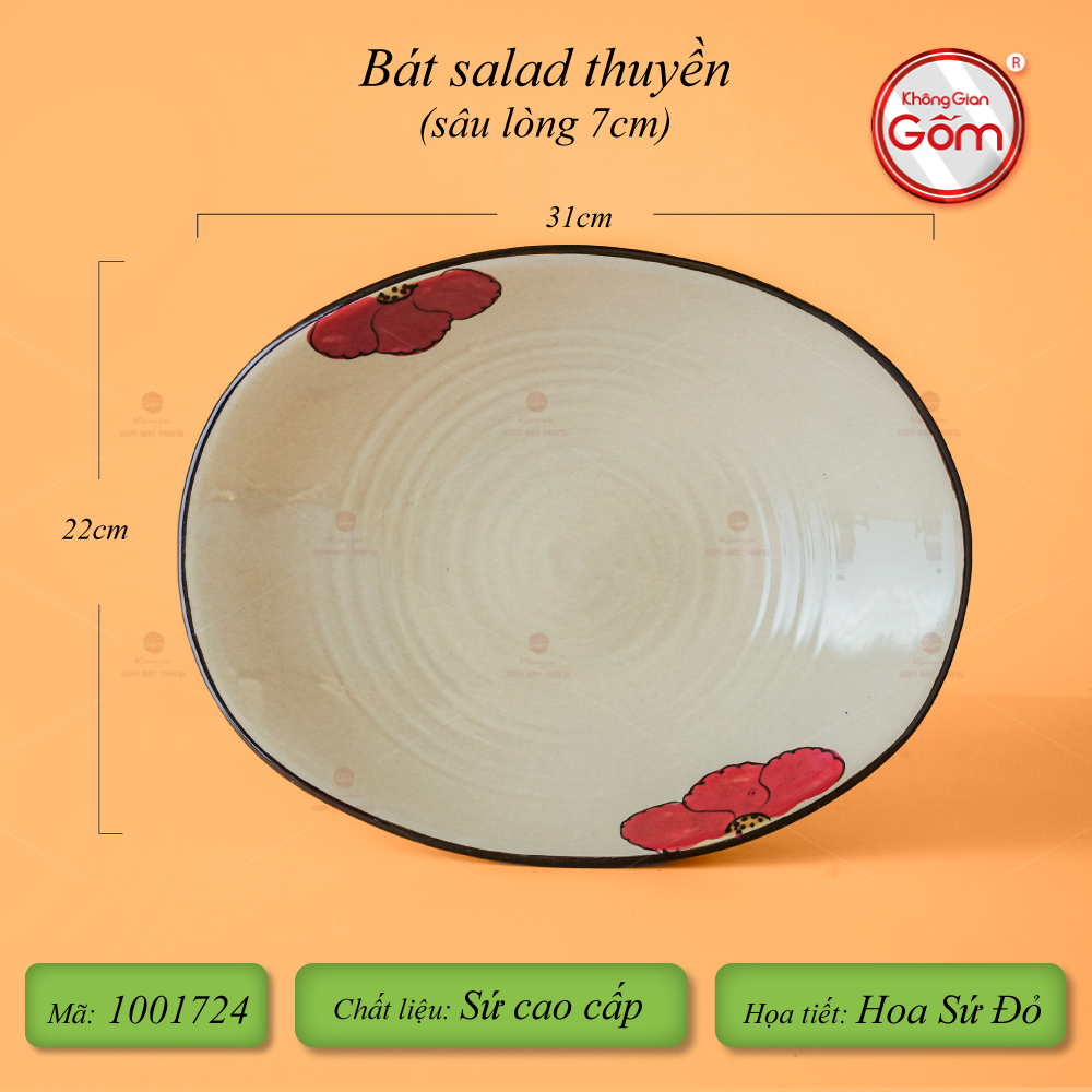 Bộ Bát Đĩa Bát Tràng Hoa Sứ Đỏ