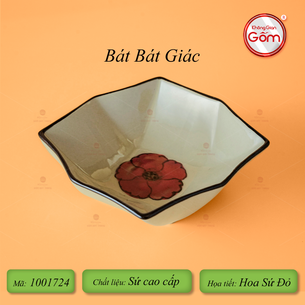Bộ Bát Đĩa Bát Tràng Hoa Sứ Đỏ