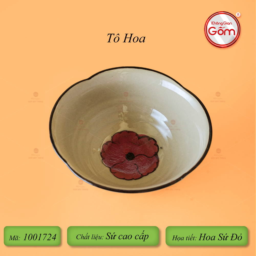 Bộ Bát Đĩa Bát Tràng Hoa Sứ Đỏ