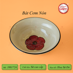 Bộ Bát Đĩa Bát Tràng Hoa Sứ Đỏ