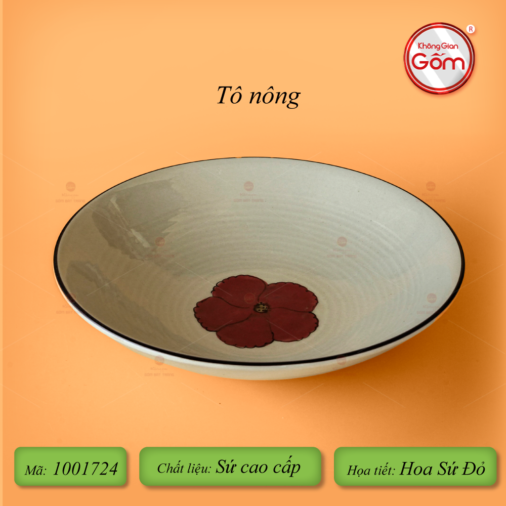Bộ Bát Đĩa Bát Tràng Hoa Sứ Đỏ
