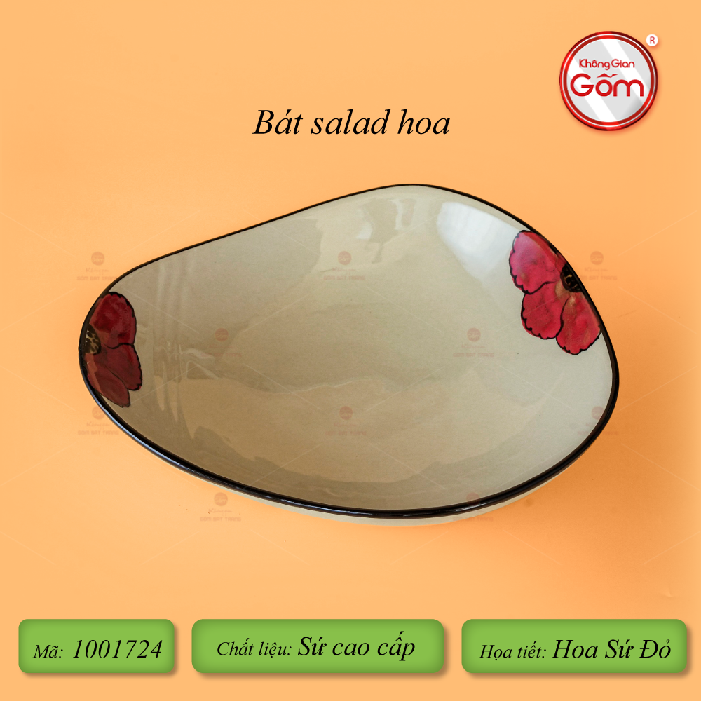 Bộ Bát Đĩa Bát Tràng Hoa Sứ Đỏ