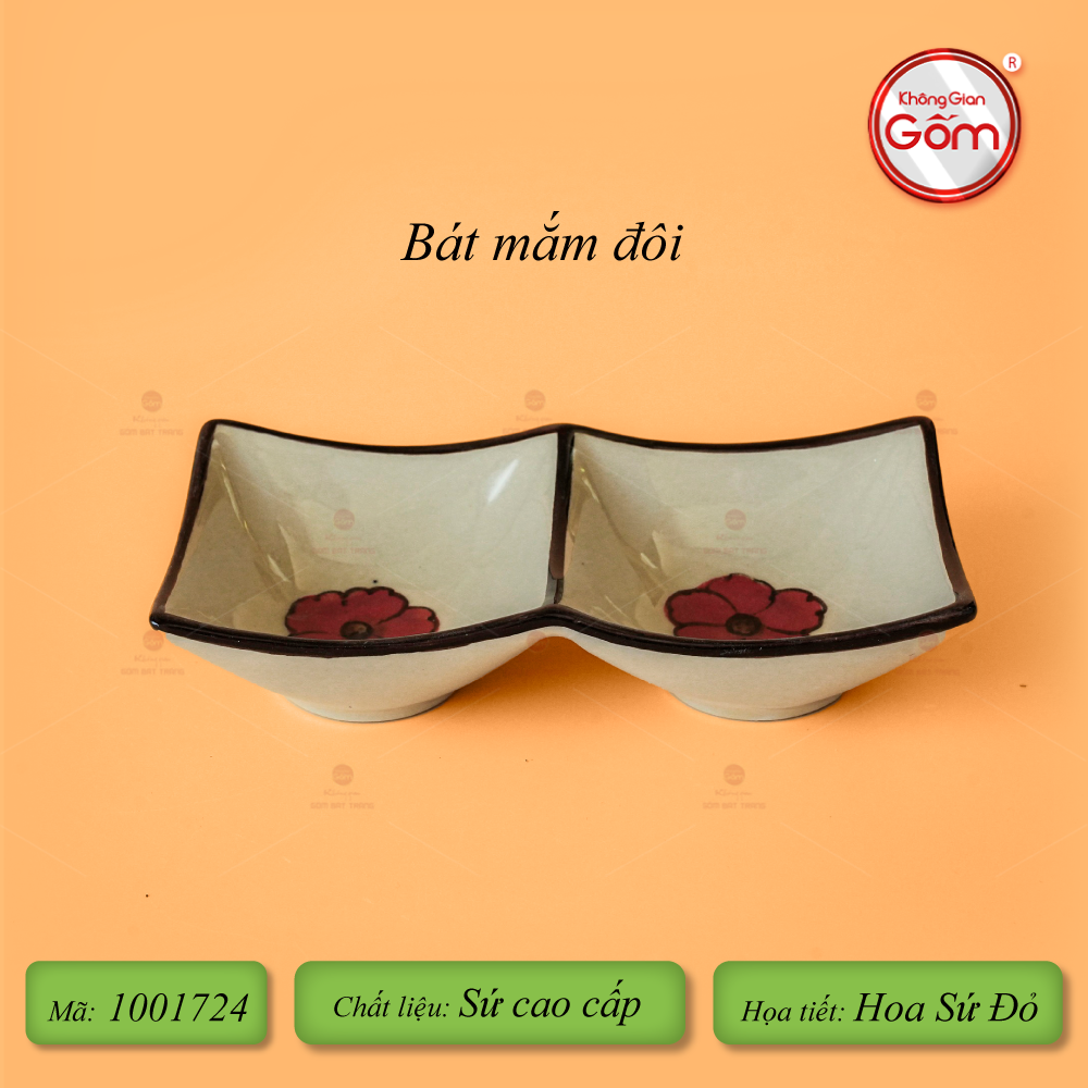 Bộ Bát Đĩa Bát Tràng Hoa Sứ Đỏ