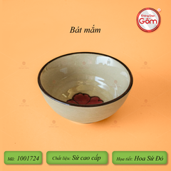 Bộ Bát Đĩa Bát Tràng Hoa Sứ Đỏ