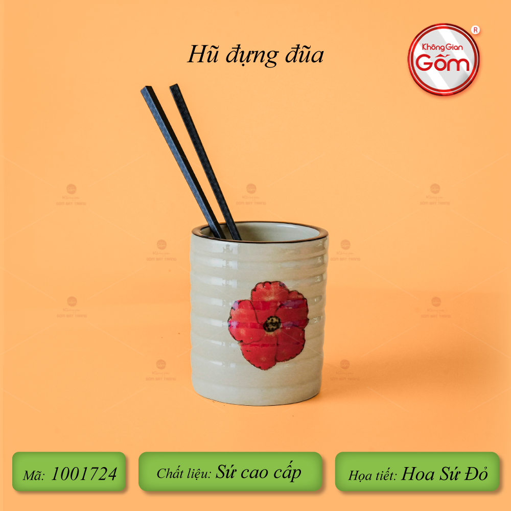 Bộ Bát Đĩa Bát Tràng Hoa Sứ Đỏ