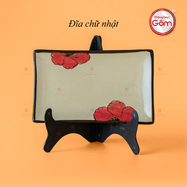 Đĩa Chữ Nhật Hoa Sứ Đỏ
