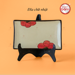 Đĩa Chữ Nhật Hoa Sứ Đỏ