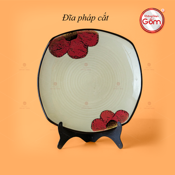 Đĩa Pháp Cắt Hoa Sứ Đỏ