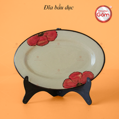 Đĩa Bầu Dục Hoa Sứ Đỏ