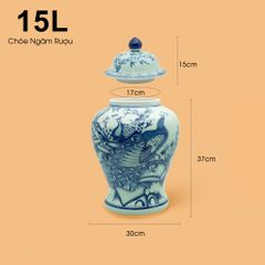 Bình Chóe Ngâm Rượu Men Lam Chim Công Đào