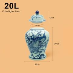 Bình Chóe Ngâm Rượu Men Lam Chim Công Đào
