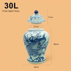 Bình Chóe Ngâm Rượu Men Lam Chim Công Đào