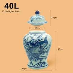 Bình Chóe Ngâm Rượu Men Lam Chim Công Đào