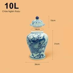 Bình Chóe Ngâm Rượu Men Lam Chim Công Đào