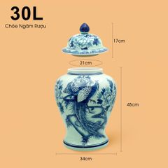 Bình Chóe Ngâm Rượu Men Lam Chim Trĩ Mẫu Đơn