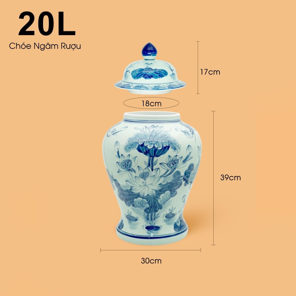 Bình Chóe Ngâm Rượu Men Lam Hoa Sen