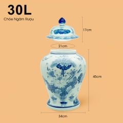 Bình Chóe Ngâm Rượu Men Lam Hoa Sen
