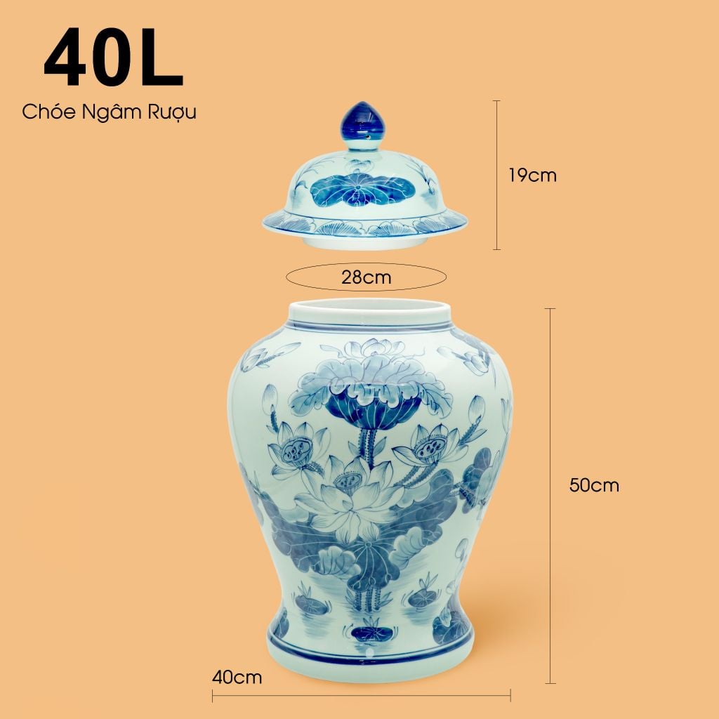 Bình Chóe Ngâm Rượu Men Lam Hoa Sen