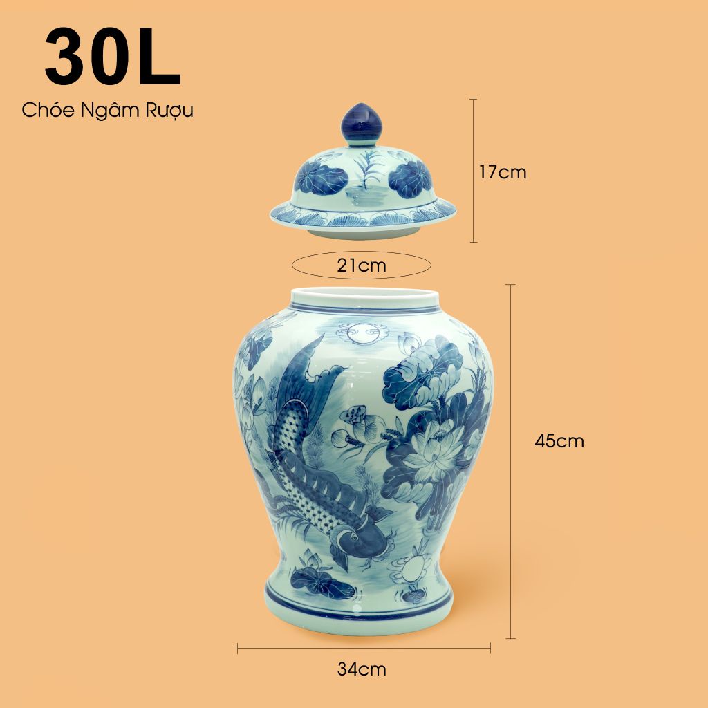 Bình Chóe Ngâm Rượu Men Lam Sen Cá