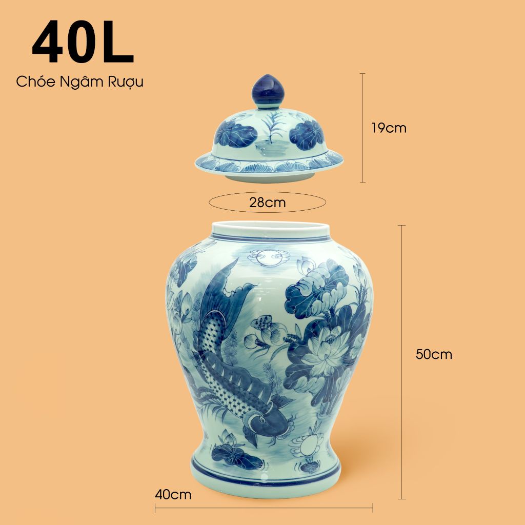 Bình Chóe Ngâm Rượu Men Lam Sen Cá