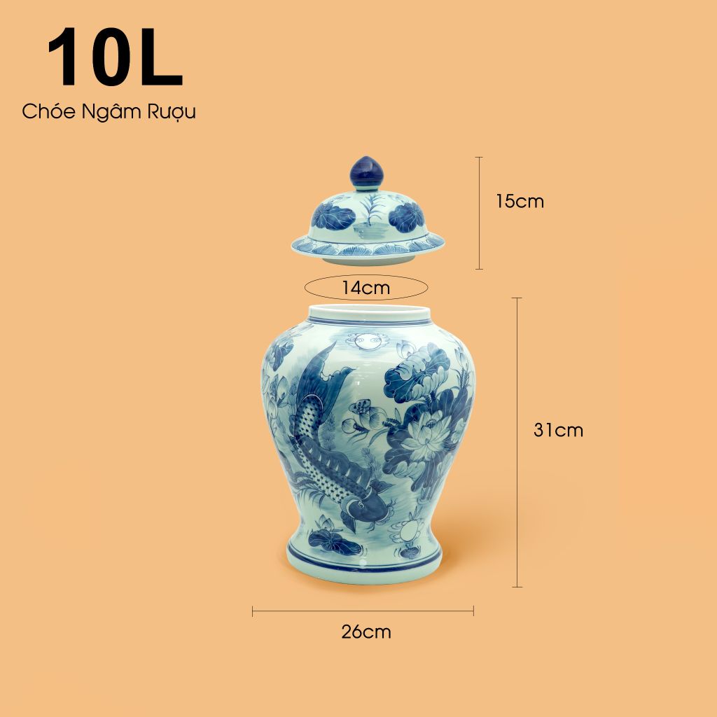 Bình Chóe Ngâm Rượu Men Lam Sen Cá