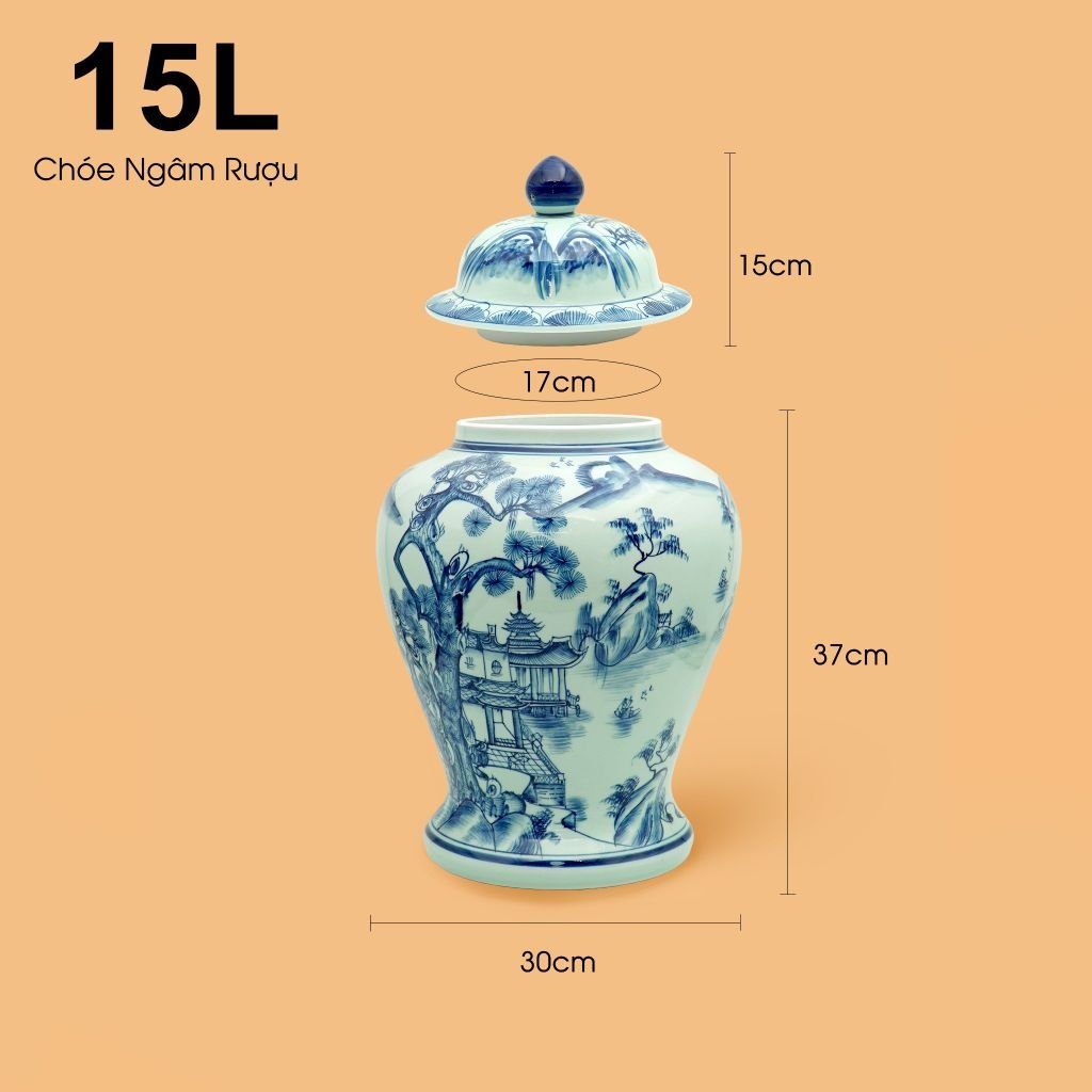 Bình Chóe Ngâm Rượu Men Lam Sơn Thủy