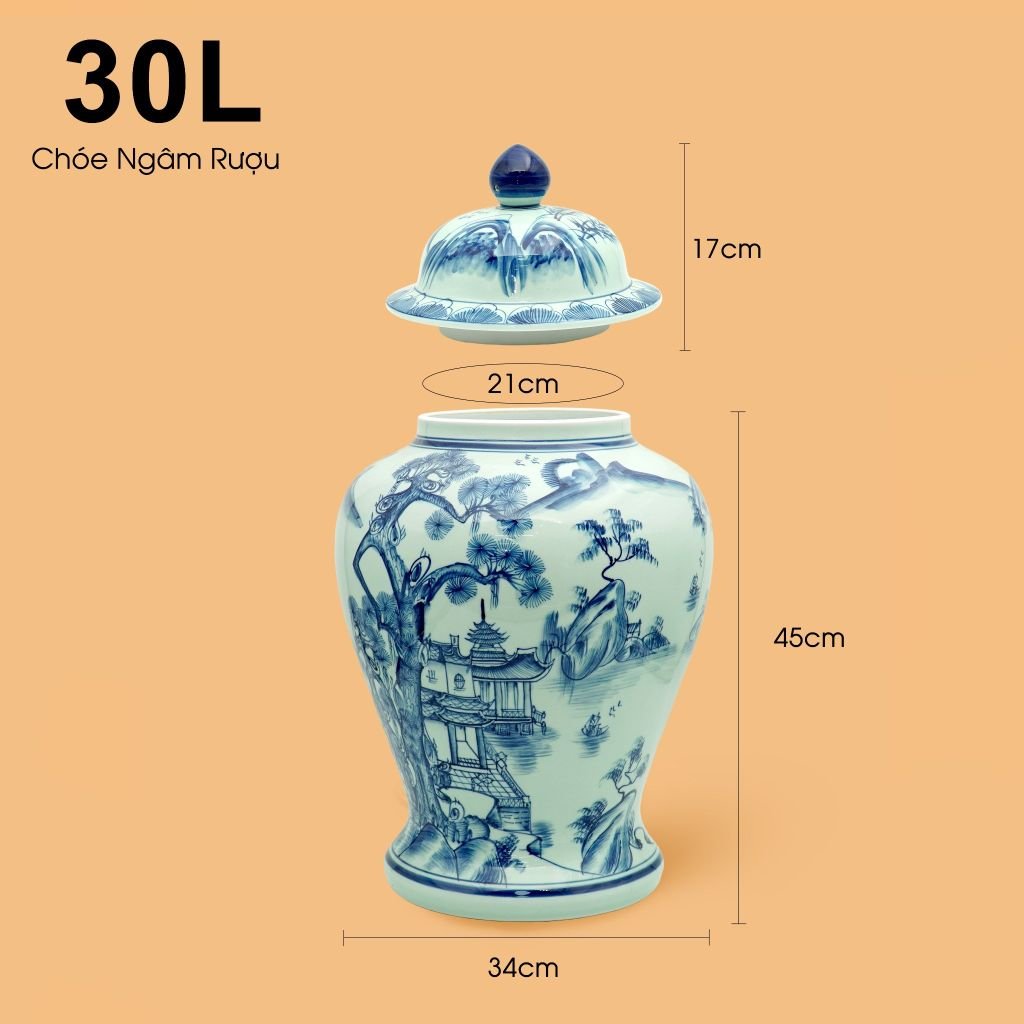 Bình Chóe Ngâm Rượu Men Lam Sơn Thủy