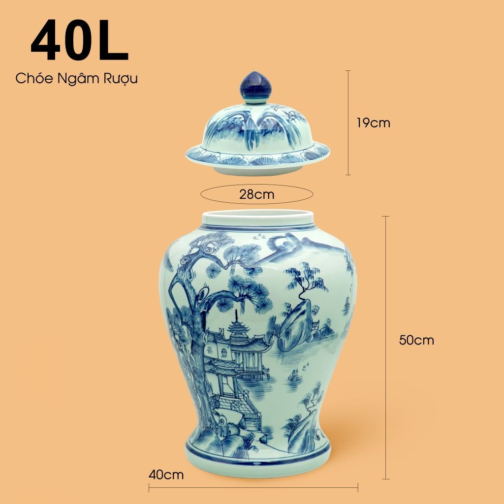 Bình Chóe Ngâm Rượu Men Lam Sơn Thủy