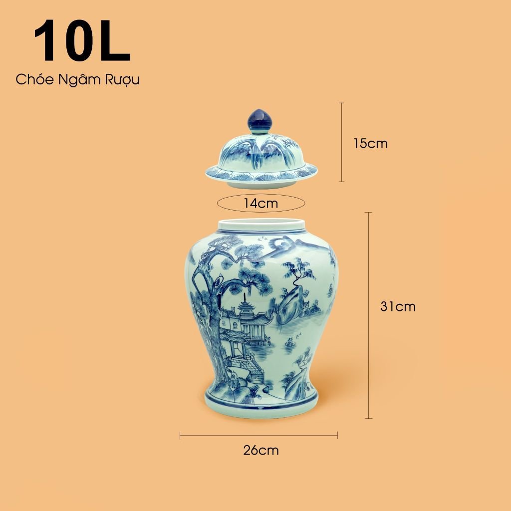 Bình Chóe Ngâm Rượu Men Lam Sơn Thủy