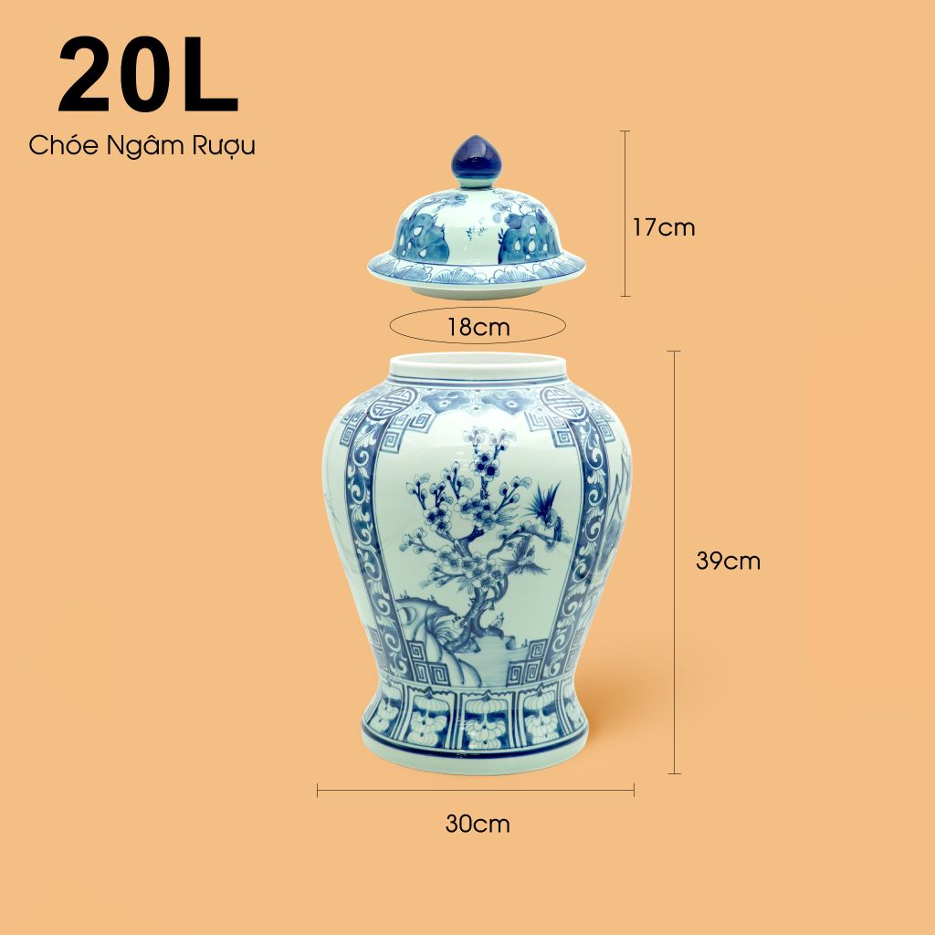 Bình Chóe Ngâm Rượu Men Lam Tứ Cảnh