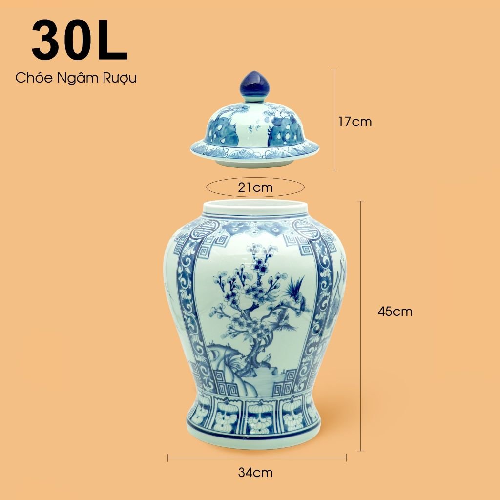Bình Chóe Ngâm Rượu Men Lam Tứ Cảnh