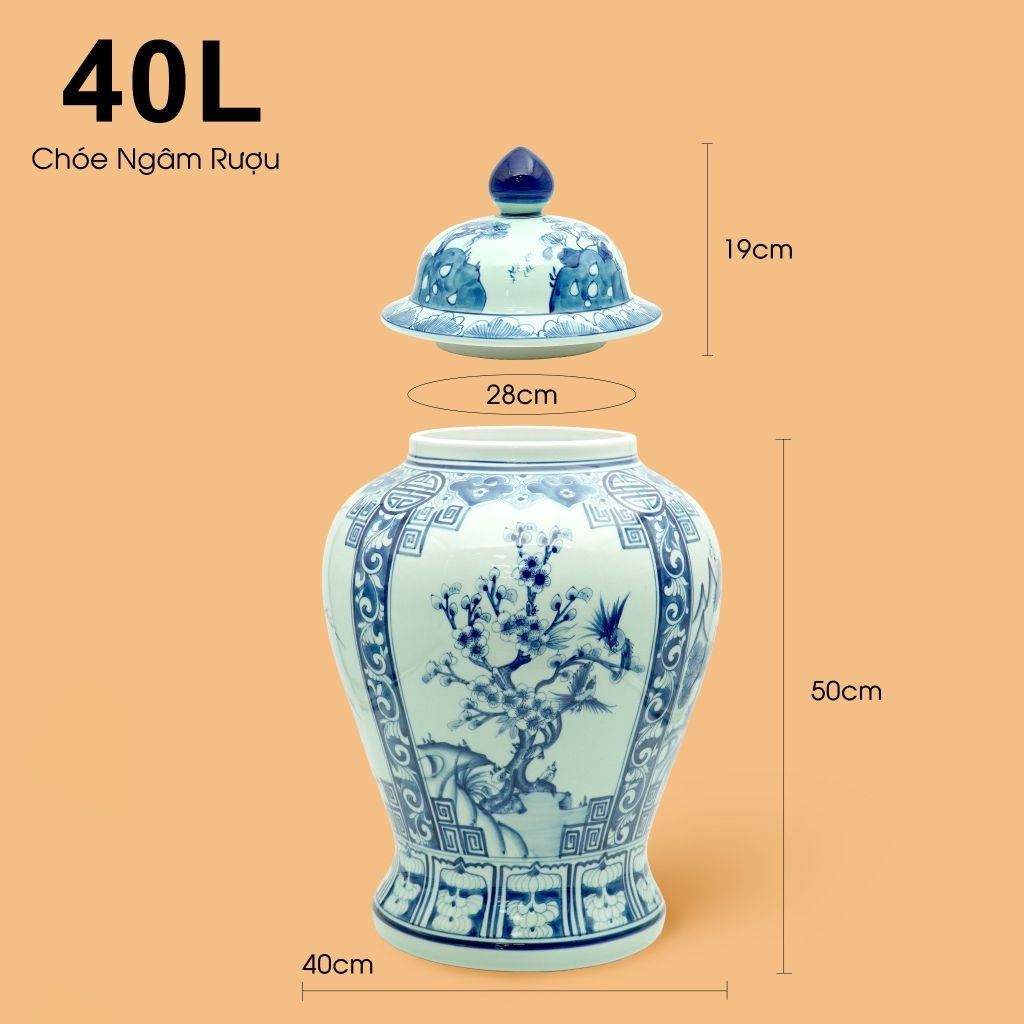 Bình Chóe Ngâm Rượu Men Lam Tứ Cảnh