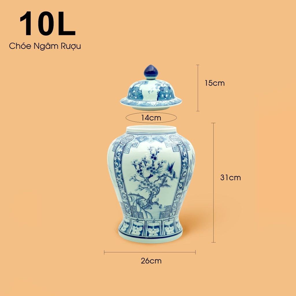 Bình Chóe Ngâm Rượu Men Lam Tứ Cảnh