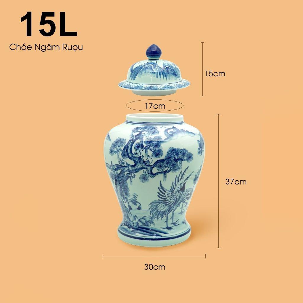 Bình Chóe Ngâm Rượu Men Lam Tùng Hạc