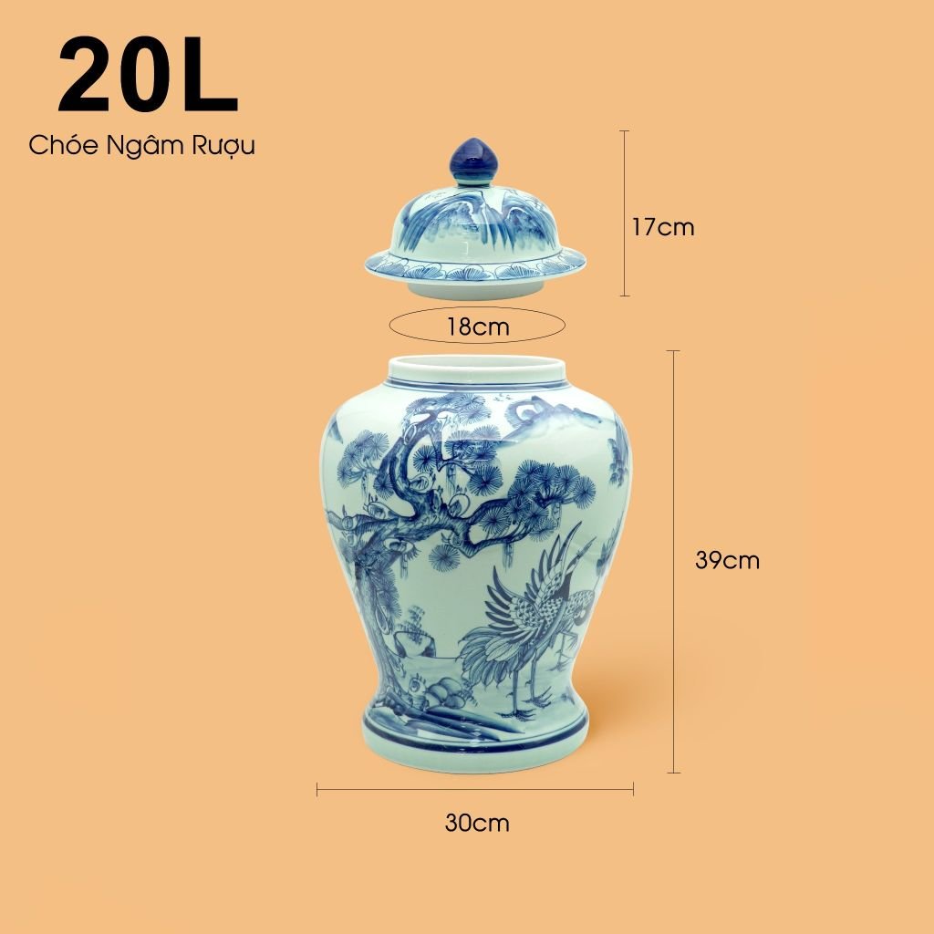 Bình Chóe Ngâm Rượu Men Lam Tùng Hạc