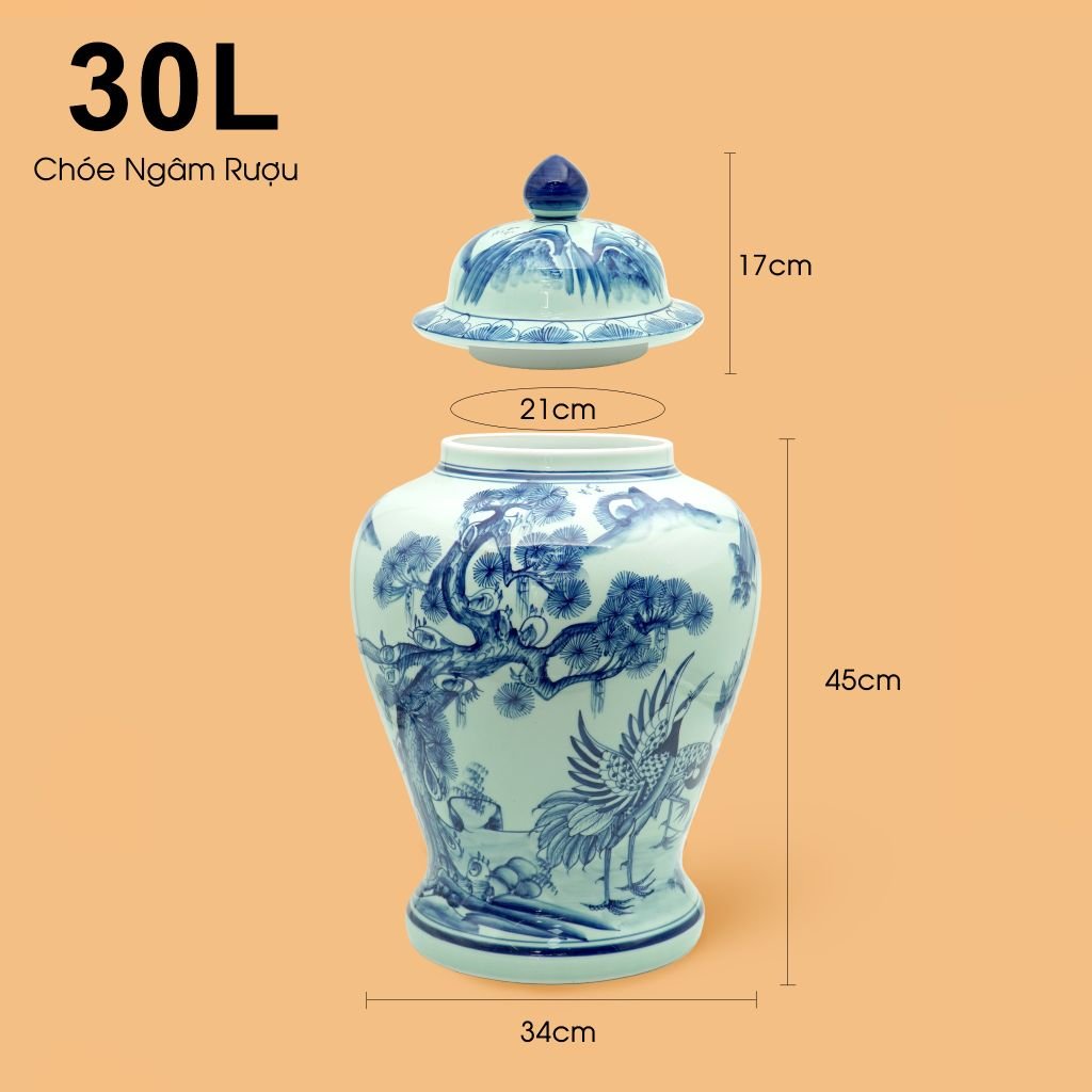 Bình Chóe Ngâm Rượu Men Lam Tùng Hạc