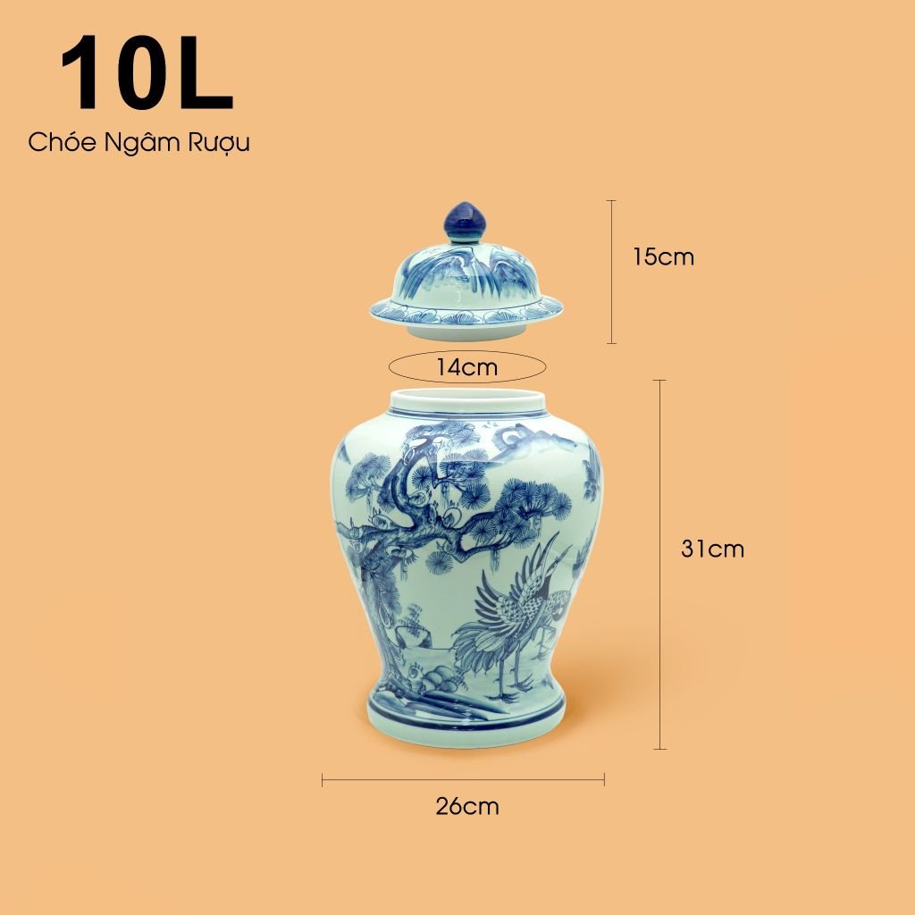 Bình Chóe Ngâm Rượu Men Lam Tùng Hạc